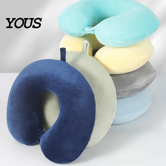 Memory Foam Cushion Travel Neck Pillow, U Shaped Headrest for Airplane Removable Velvet Pillow Cover Car, Soft Support Office Nap, Washable