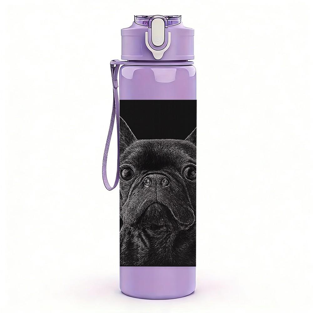 1PC Black French Bulldog Pet Print 750ml Color Plastic Sports Water Bottle Leakproof Flip Straw Lid Suitable for Sports Office Home Use