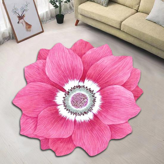 Lotus Flower Floor Mat Non-Slip Round Area Rug Washable Floral Carpet Chinese Style Rug for Bedroom Living Room Kitchen Bathroom Cloakroom