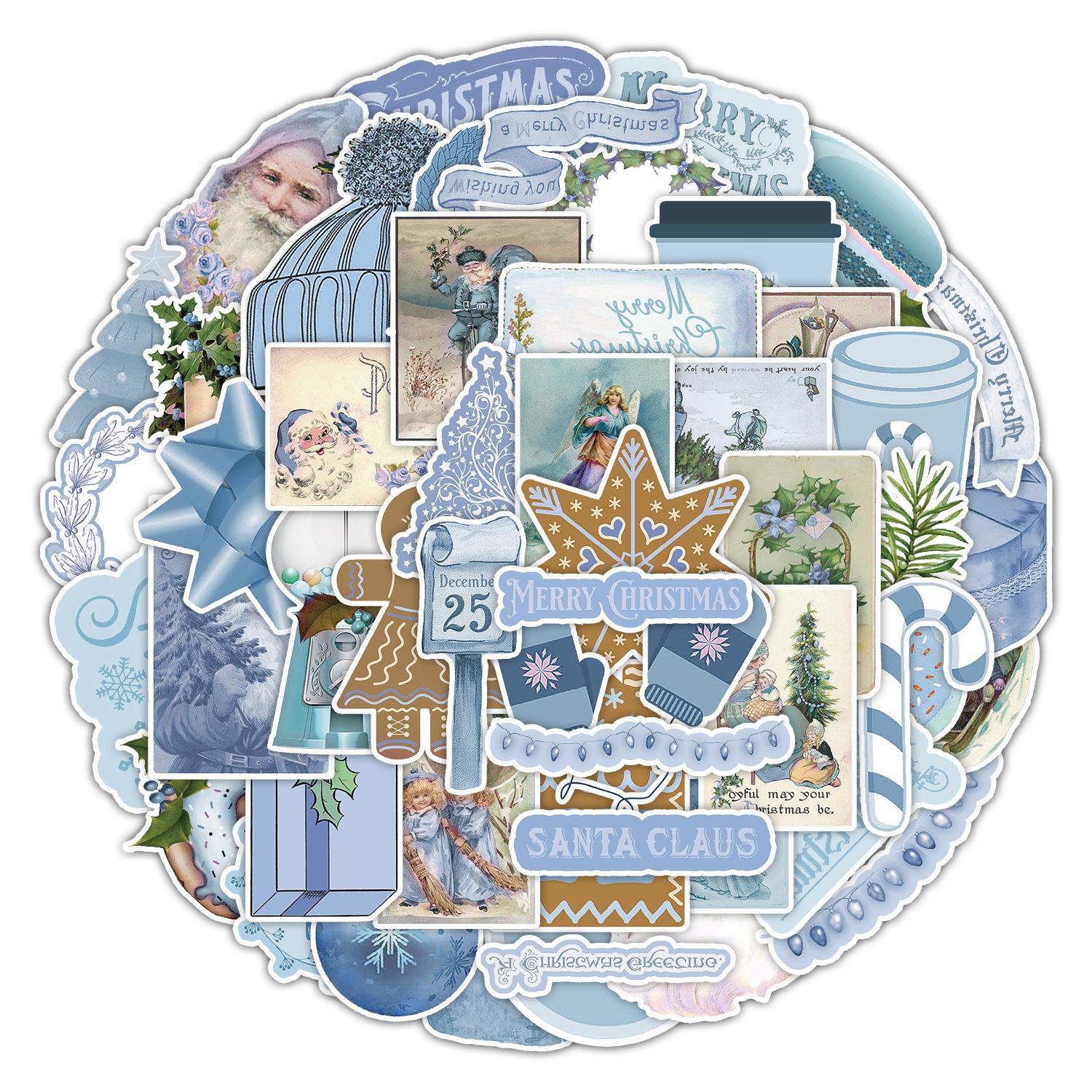 

50 Синих Винтажных Рождественских Граффити Наклеек Автомобиль Ноутбук Скейтборд Водный Стакан Водонепроницаемые Декоративные Наклейки