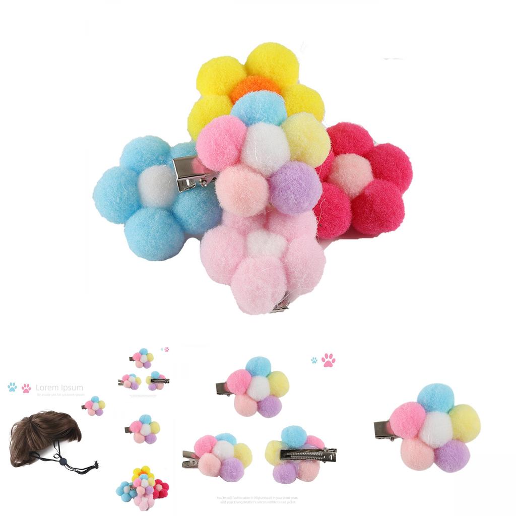 Charming Pet Wig Accessories Including Brown Bob Wig And Vibrant Flower Clips For Dogs And Cats