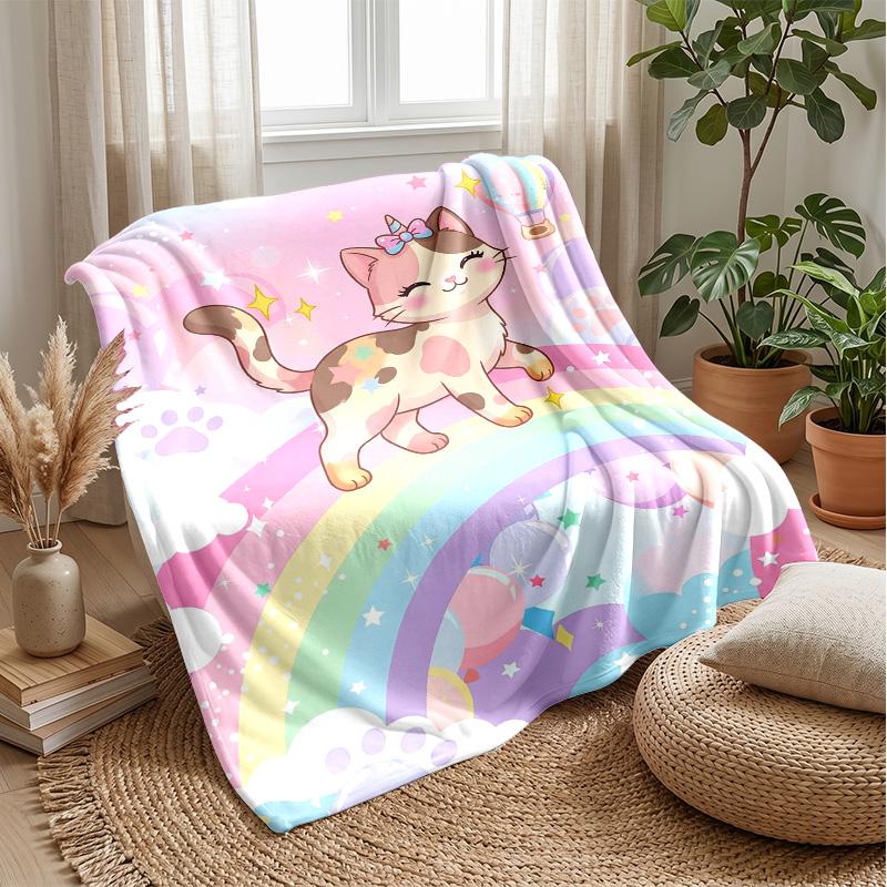 Purple Cats and Butterflies Theme blanket Lightweight Warm Flannel Blanket Decorative Throw Blanket for Home Decoration