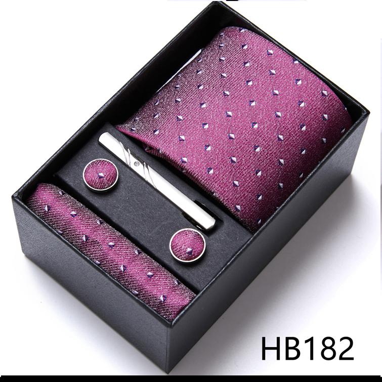 Tie For Men Wholesale Holiday Gift Tie Pocket Squares Cufflink Set Necktie Box Man Red Wedding Accessories Fit Group