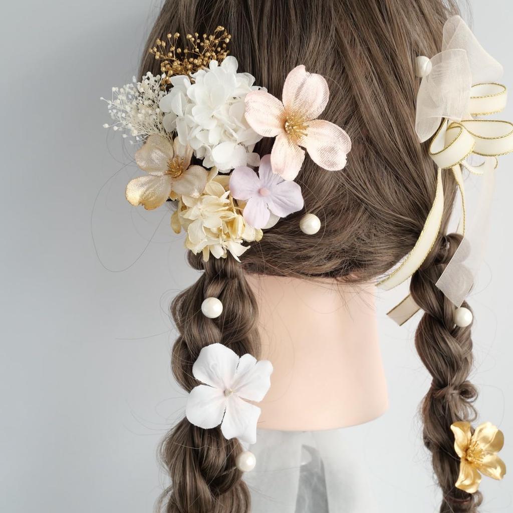 [Lomeri] Hair Accessory with Dried Flowers and Ribbons [3 Colors Available] for Yukata, Kimono, Traditional Japanese Clothing, Furisode,