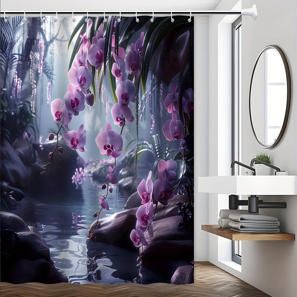 

Mystical Orchid Shower Curtain - Serene Purple Flower & Waterfall Theme For Bathroom Decor,Adds Tranquil Beauty And Exotic Charm W60H190(CM)-1 Pcs