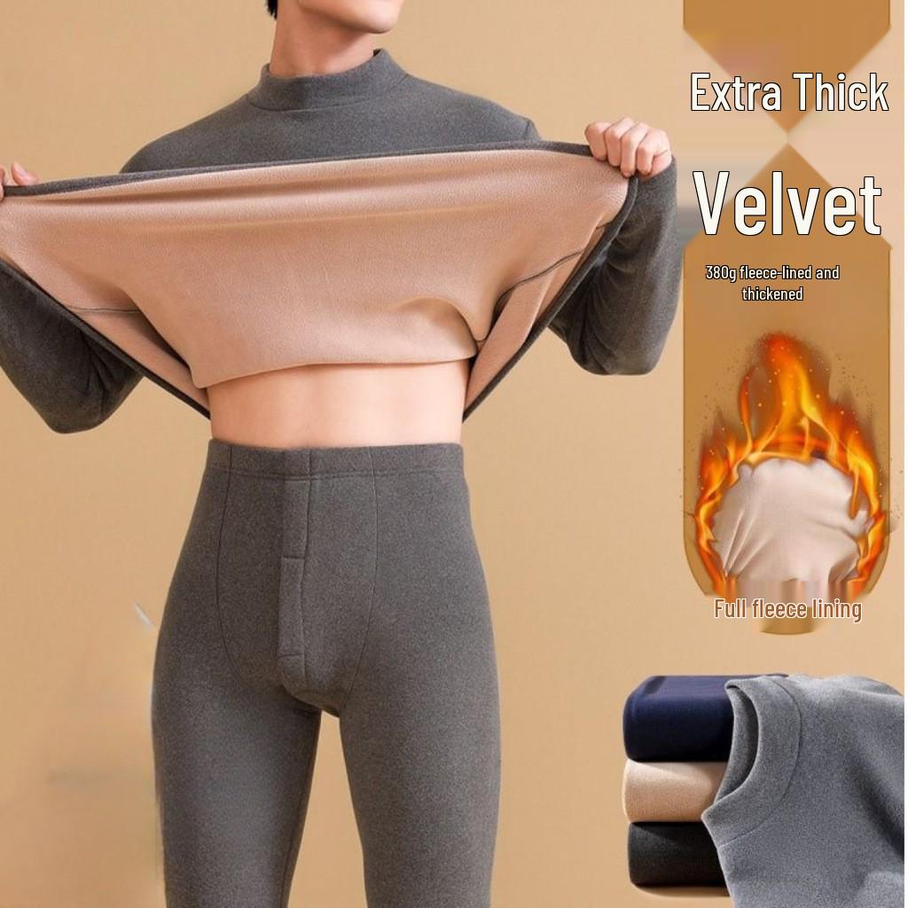 Camel Wool Fleece-Lined Underwear Set: Thick, Warm Base Layer for Women - Ideal for Autumn and Winter.