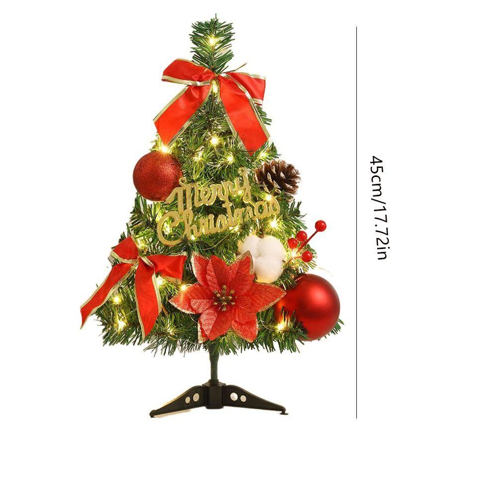With LED Light Artificial Christmas Tree Bow knot Pine Cone Tabletop Xmas Tree Simulated 45CM Desktop Pine Christmas Tree