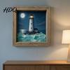 Calm Ocean View Pictures Coastal Lighthouse Wooden Picture Frame Nautical Wall Art Rustic Beach Ornaments Decor for Living Room Bedroom Hallway