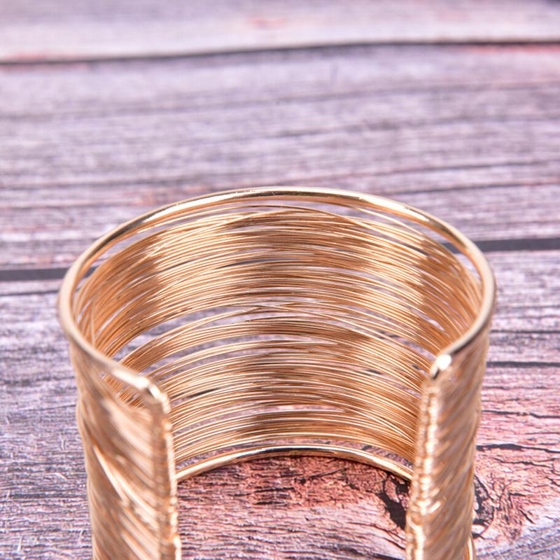 Women Multilayer Metal Wires Strings Open Bangle Wide Cuff Bracelet Jewelry