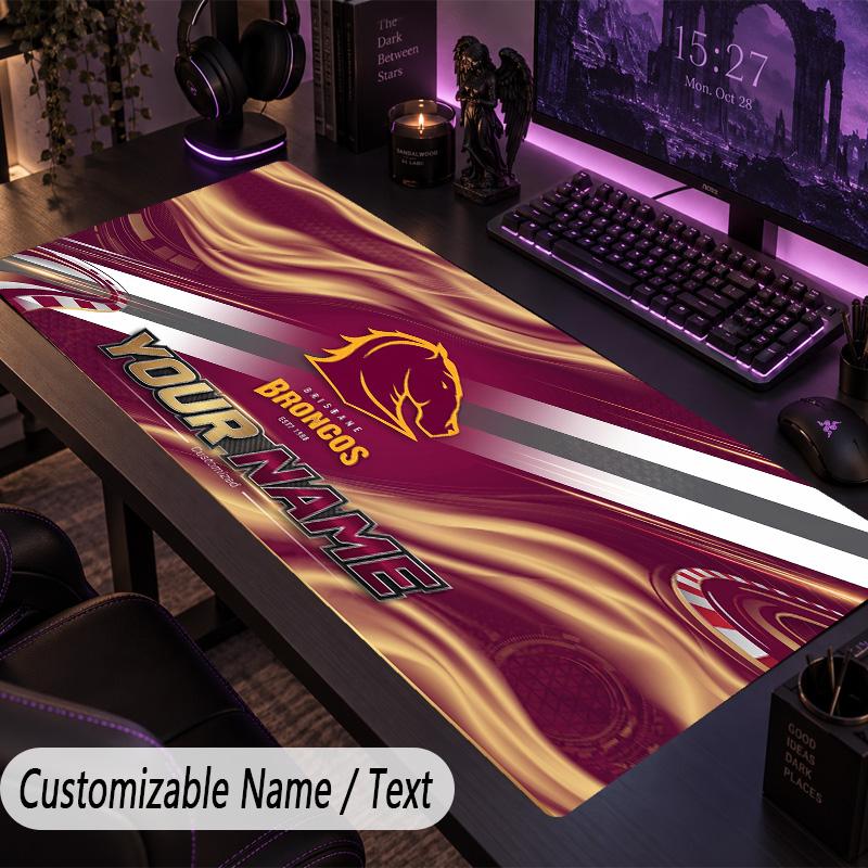 Large Mouse PadBrisbane Broncos Custom Name Text Personalized Desk Mat Non Slip Gaming Pad