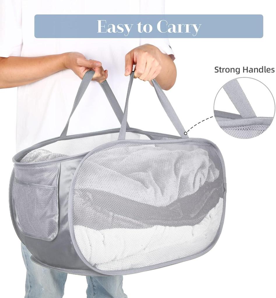 1PC Horizontal Foldable Laundry Basket Mesh Cloth Breathable Laundry Hamper Home Accessories Large Capacity Storage Baskets