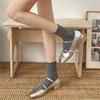 Women's Ribbed White & Gray Lace Trim Socks - Trendy Miu Style