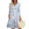 Women's Fashionable V-Neck Button Seven Part Cuff Pocket Floral Dress