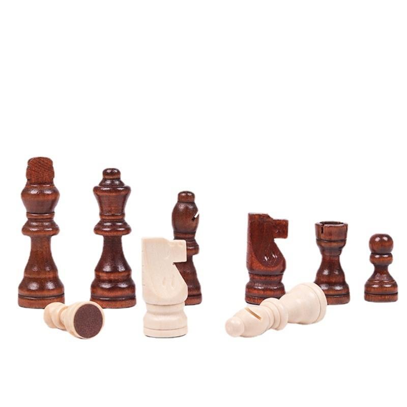 32Pcs Hand Carved Wood Chess Pieces Portable Tournament Chessmen International Chess Figures for Chess Board Game