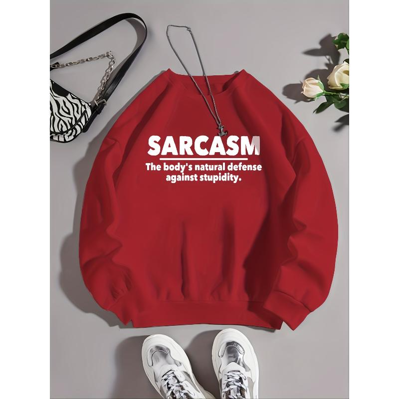 

Crew Neck Pullover Sweatshirt Loose Fit Comfortable Daily Wear Top XXL червоний