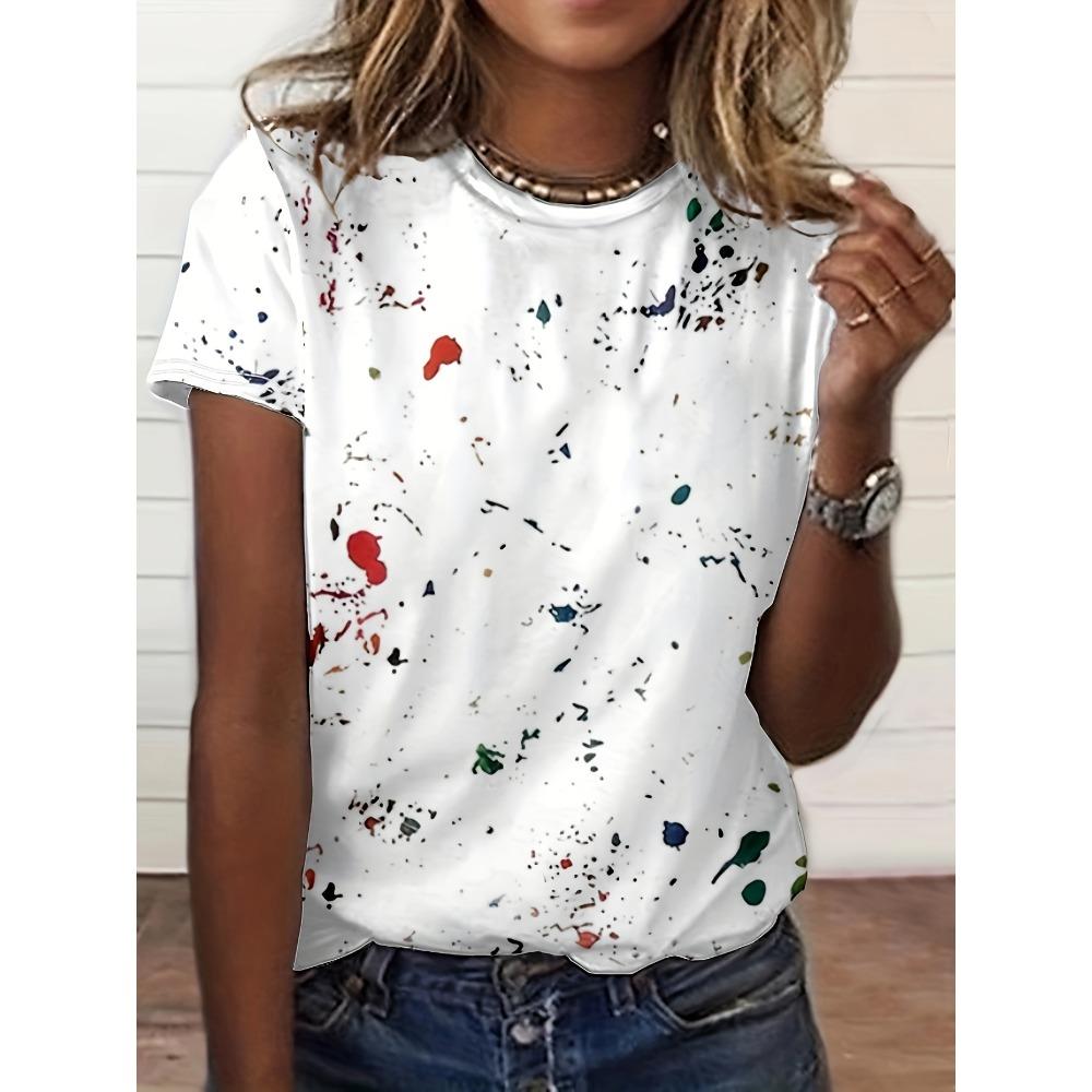 Paint Splatter Women s Tee - Artistic Graffiti Graphic, Casual Daily Wear M