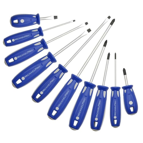 MichaelPro Magnetic Screwdriver Set, 10-Piece Set, Phillips Flat Head with Ergonomic Dual-Material Grip Handles | MP002035