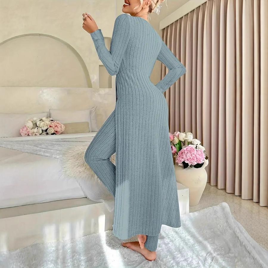 New Design Crew Neck Ruffled Long Sleeve Set 2 Pieces Spring Set