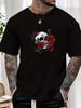 Mens Casual Tshirt Skull  Rose Print Short Sleeve Round Neck Breathable Soft Oversized Edgy Daily Wear Tee
