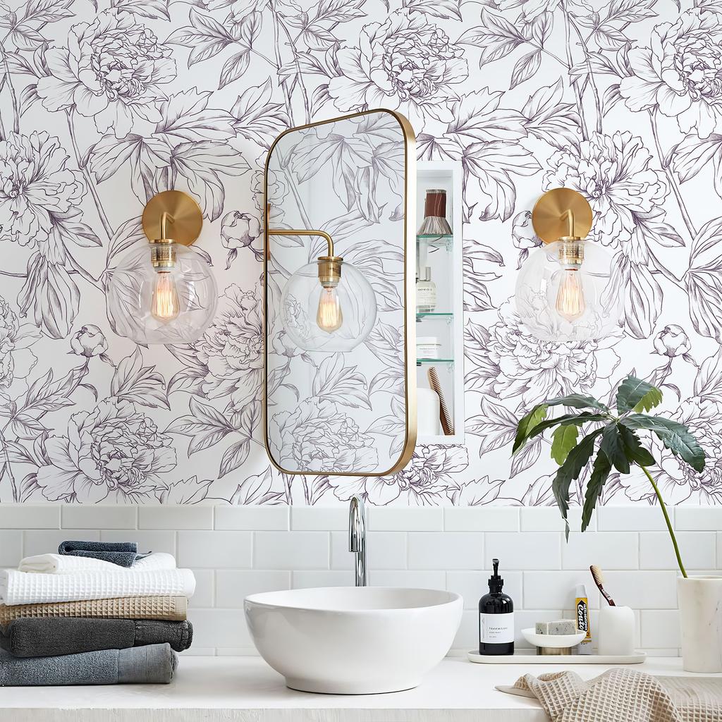 Purple Sketch Line Floral Wallpaper Peel And Stick PVC Flower Wall Decor Elegant Self Adhesive Waterproof Cabinet Sticker