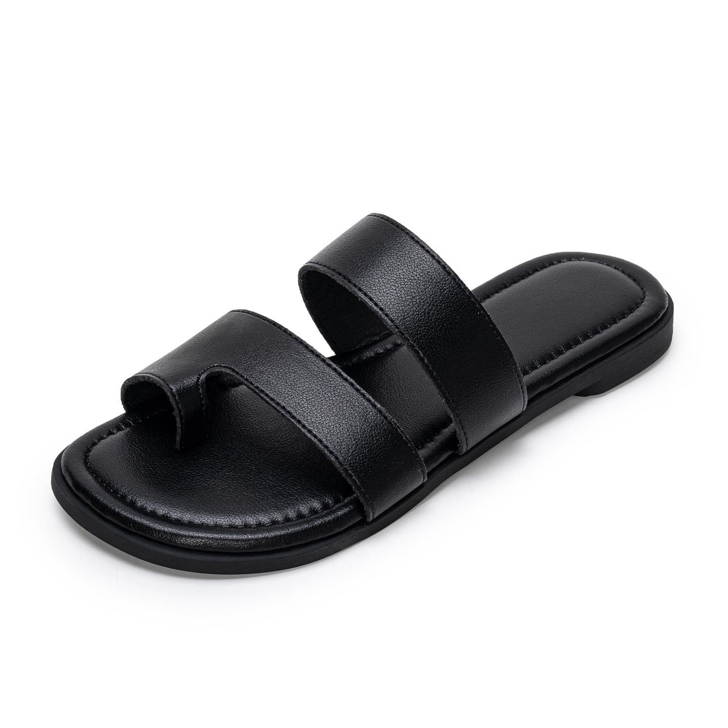 Women s Outdoor Leather Thong Sandals - Soft Sole, Non-Slip, Casual  Versatile, Large Size, Perfect for Summer Beach 41 чёрный