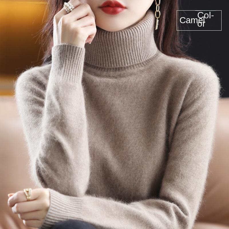 Women's Clothing For Autumn Winter 100% Mink Plush Turtleneck Pullover Sweater Ladies Cashmere Sweater