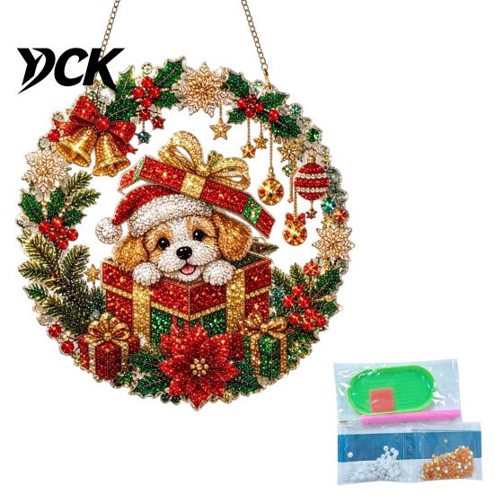 Christmas Window Decorations Faux Diamond Art Ornament, DIY Santa Claus Sun Catcher Kit, Rhinestone Acrylic Hanging Ornaments Xmas Wreath Ornament