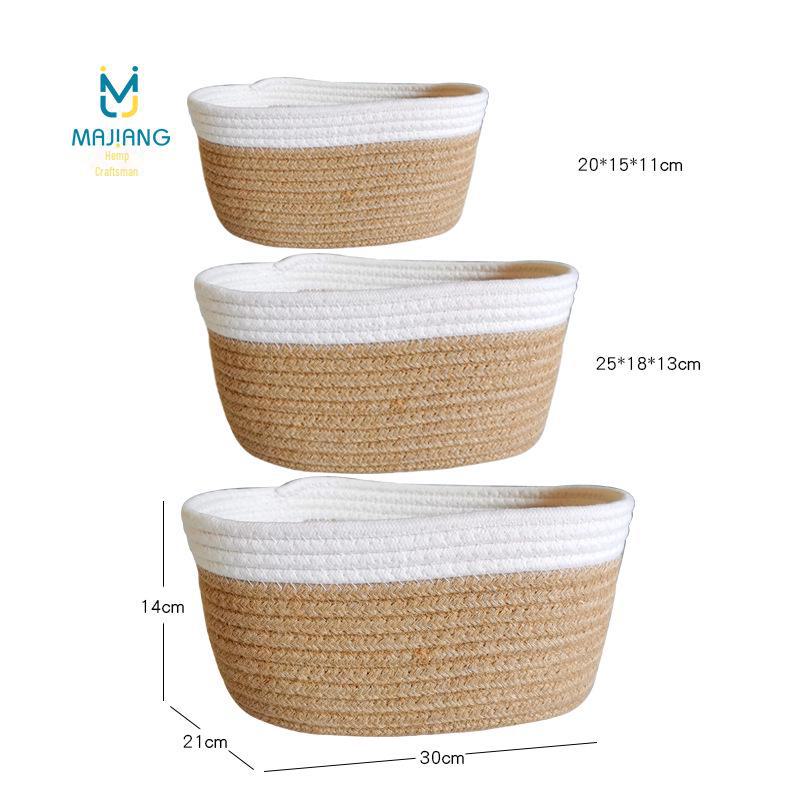 

Современная настольная корзина для хранения из хлопковой веревки - плетеная пенька для всякой всячины и косметики Medium