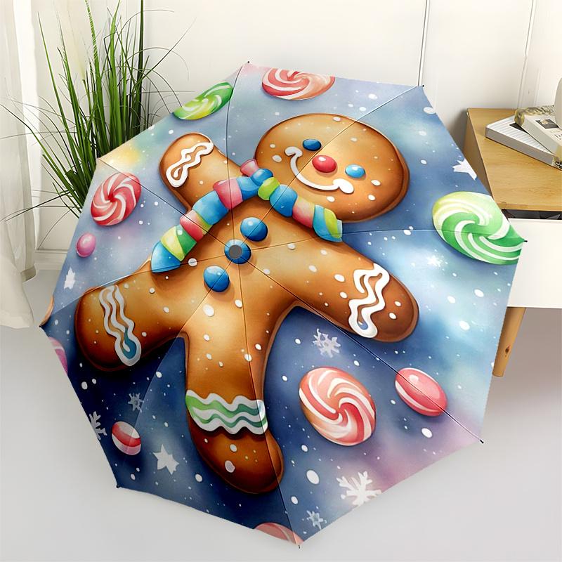 

Gingerbread Man Themed Travel Umbrella-8 Ribs Automatic Opening and Closing, Portable Folding Design, Compact and Stylish Umbrella Suitable