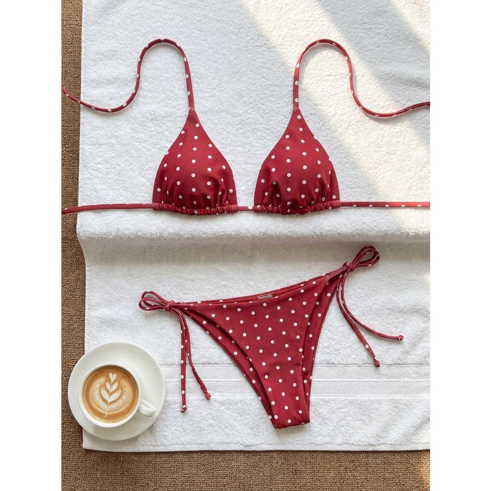 Dot Polka Tie Side Women Bikini Set Sexy Split Triangle Swimsuit For Beach Spa Multi Colors