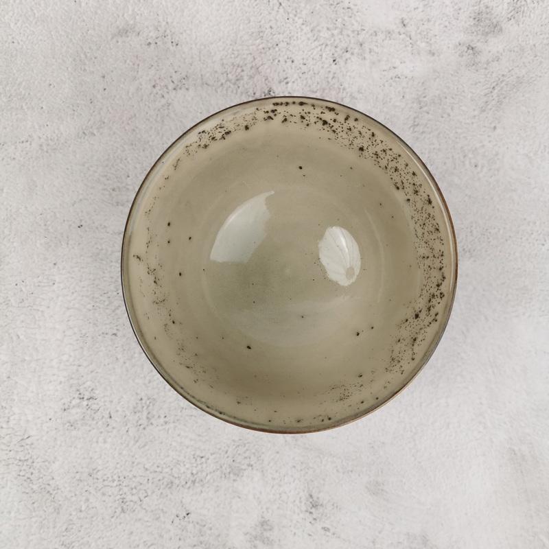 Speckled Japanese Ceramic Rice Bowl - Retro Handmade Style with Minor Flaws, Perfect for B&Bs or Dipping Sauces.