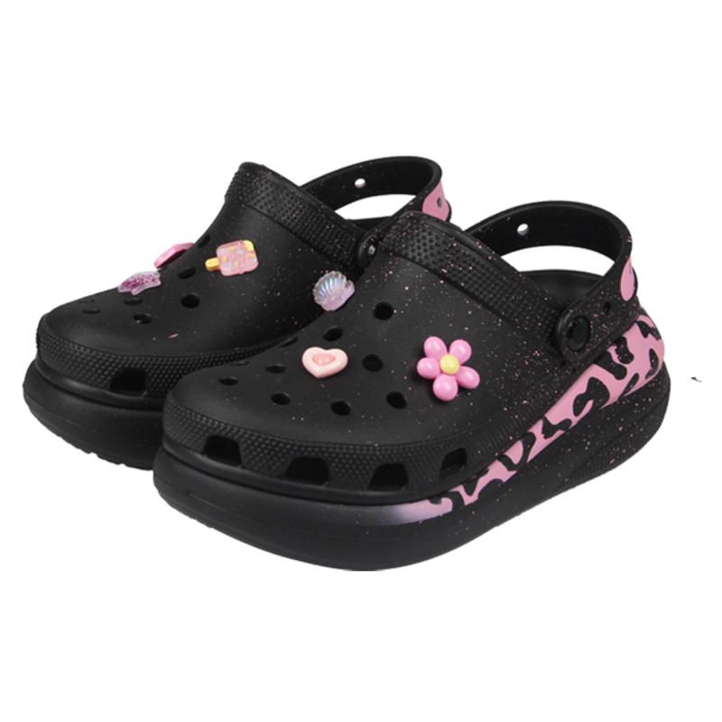 Crocs Classic Crush Puffs Sweetheart Leopard Print Sweet Cool Hot Girl Splashed Ink Hole Shoes Unisex Same Black Pink
