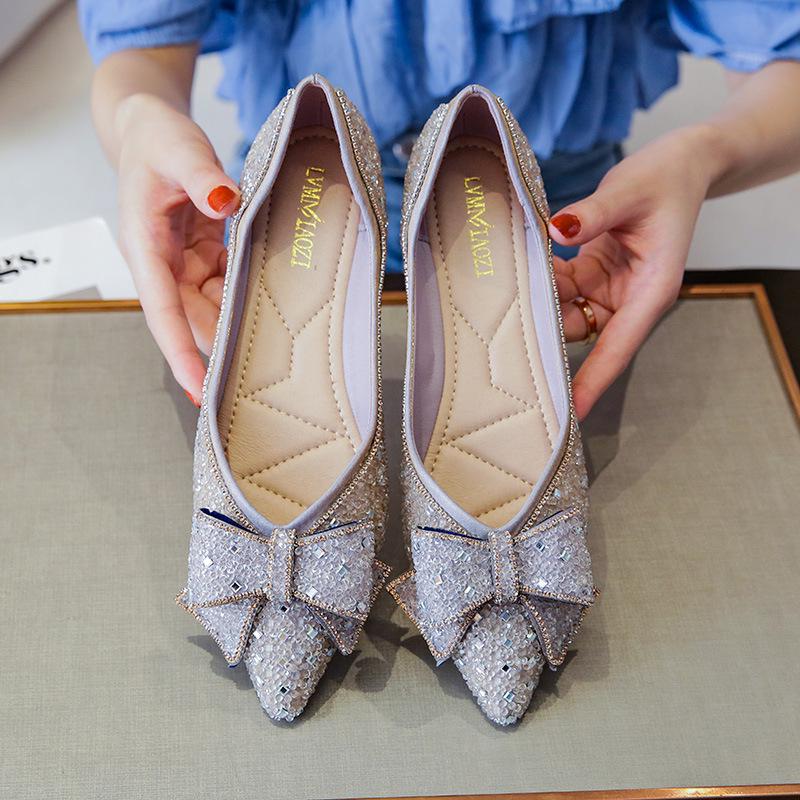 Summer Women's Flat Shoes with Bow & Rhinestones, Sizes 41-43 (2025 New)