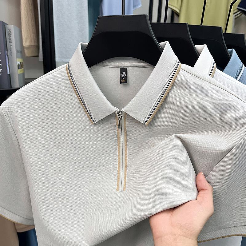 Summer Men s Top Ice Business Casual Lapel Collar Men s Polo Shirt Short Sleeve M