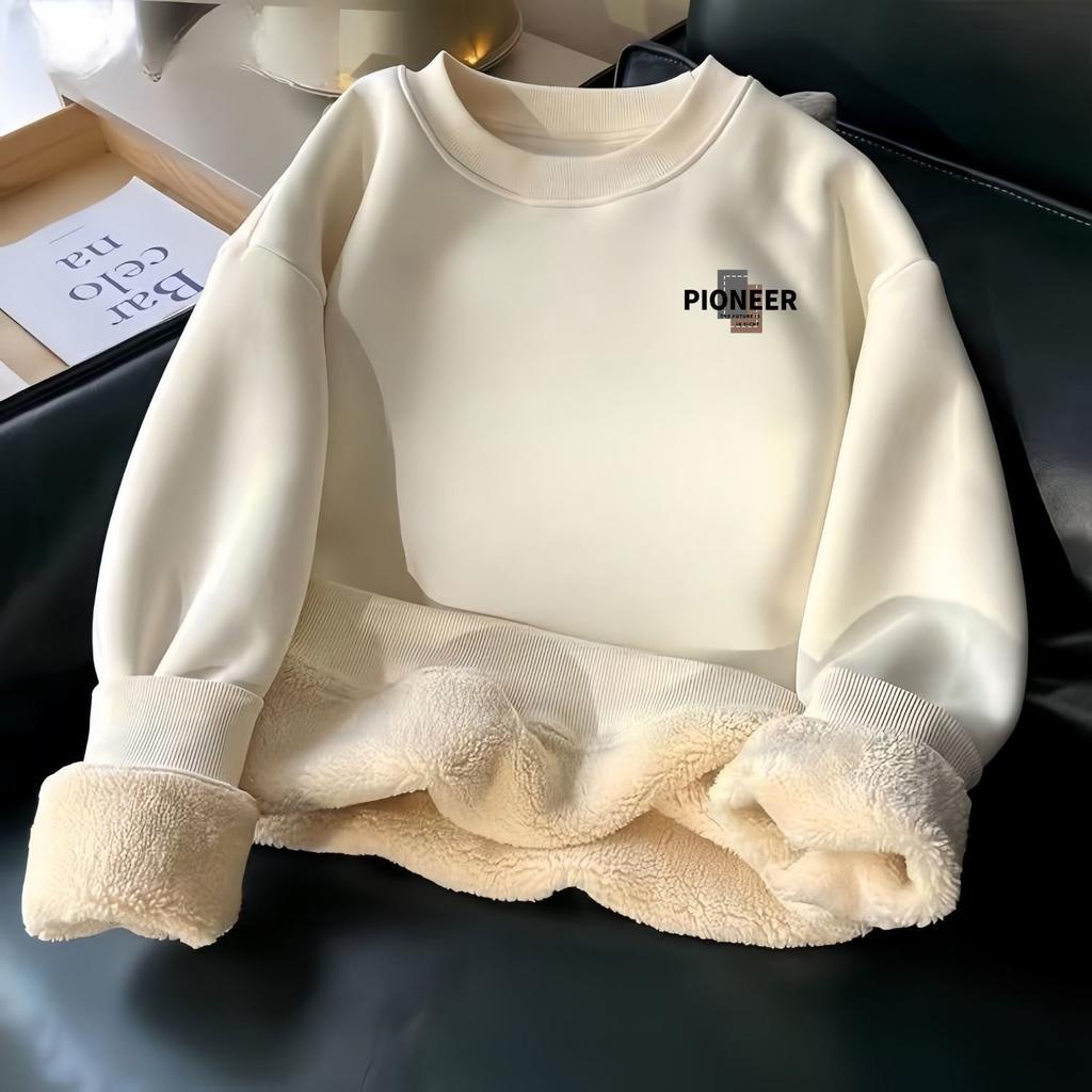 Fleece Thermal Sweater Winter Men's Fleece Thickened Crew Neck Without Hat Simple Fashion Letter Versatile Top