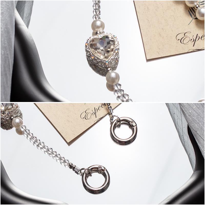 Weißes Herz Perlen Glitzer Handy Handgelenkband Lanyard