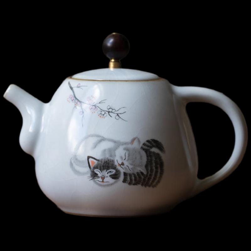 Shangqi Cute Cat Ru Ware Ceramic Teapot