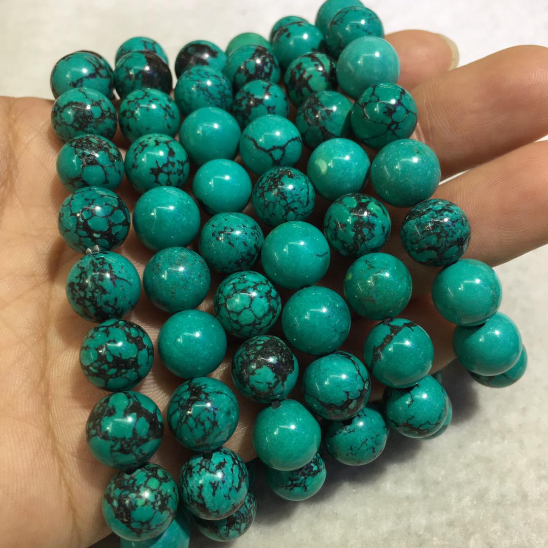 

Emerald Green Magnesite Turquoise Bead Bracelet with Iron Matrix - DIY Jewelry Round Beads Semi-finished Product