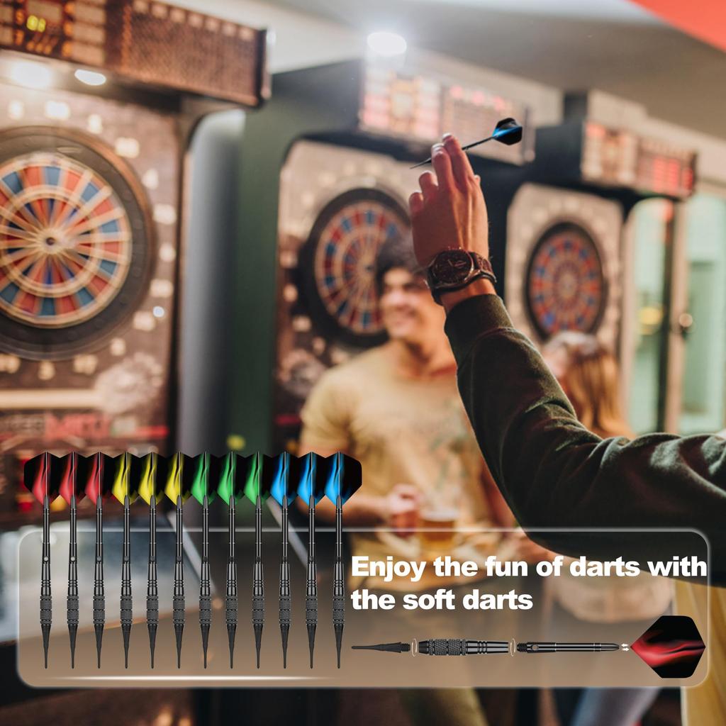 WAYARRIVAL Soft Darts Set (18g X 12 Darts) | Compatible with Electronic Dartboards | Includes 24 Flights + 100 Plastic Tips | Premium Aluminum Shafts