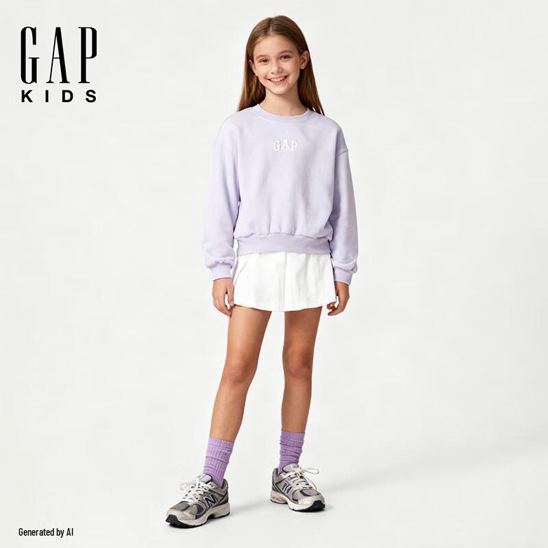 Gap Girls  2025 Spring Embroidered Logo Ribbed Crew Neck Sweatshirt M