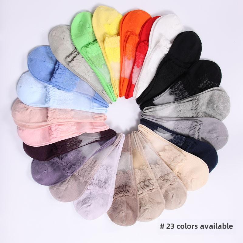 5 Pairs of Women's Spring Thin Mid Cylinder Cotton Sole Lace Lace Socks