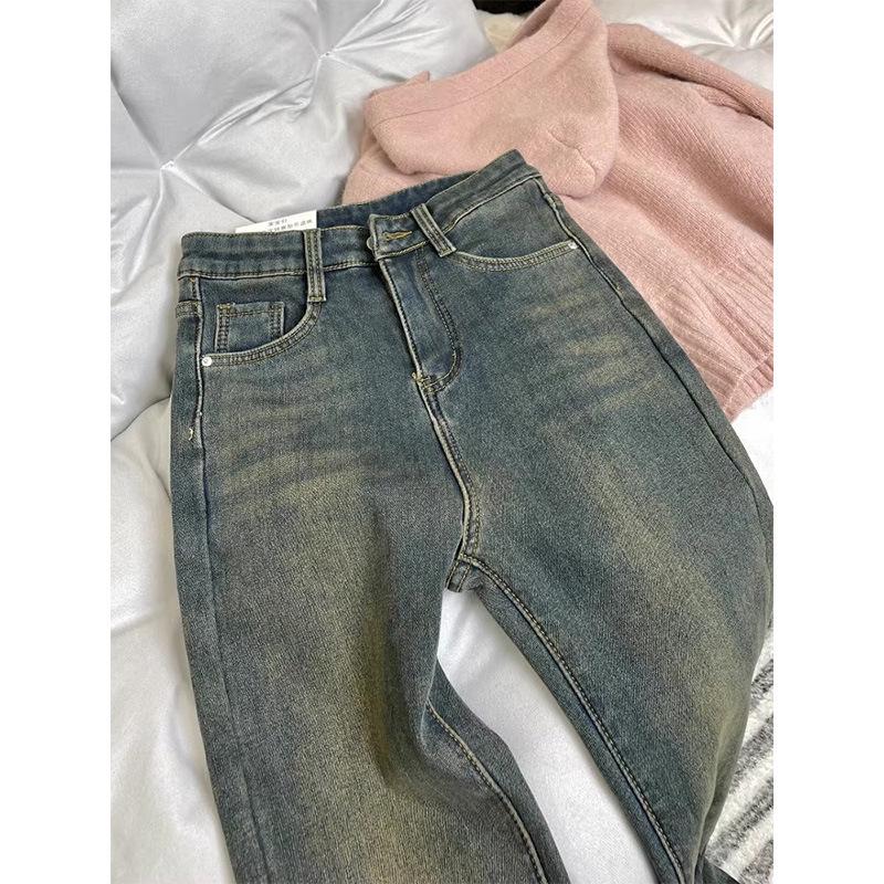 

Women s Plush High-Waist Flared Jeans - Thickened, Elastic, Plus-Size, Hip-Covering for Autumn and Winter 2024. S