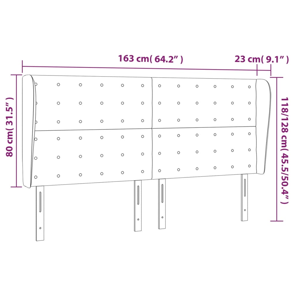 Headboard with Ears Pink 163 X 23 X 118 128 Cm Velvet