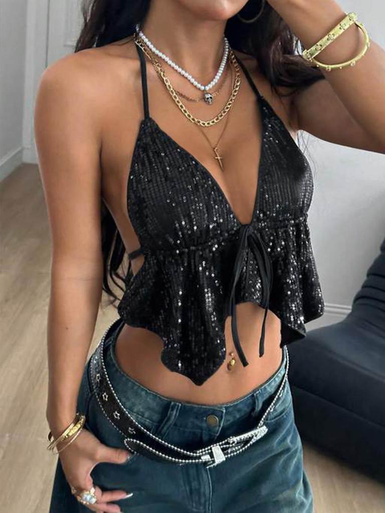 2026 V-Neck Sequined Camisole Top: European & American Women's Summer Fashion