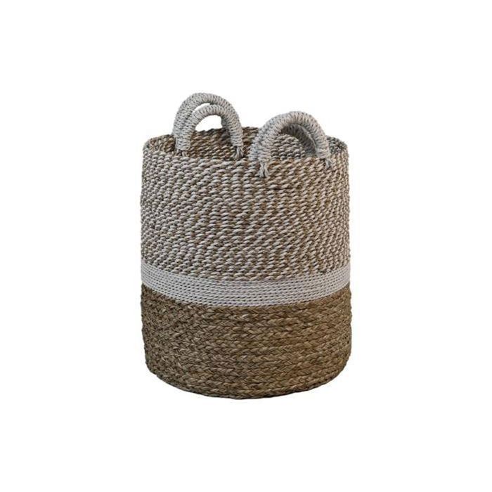 3 Paniers tressés naturel et blanc ø 42 x 45 / ø 38 x 42 / ø 34 x 39