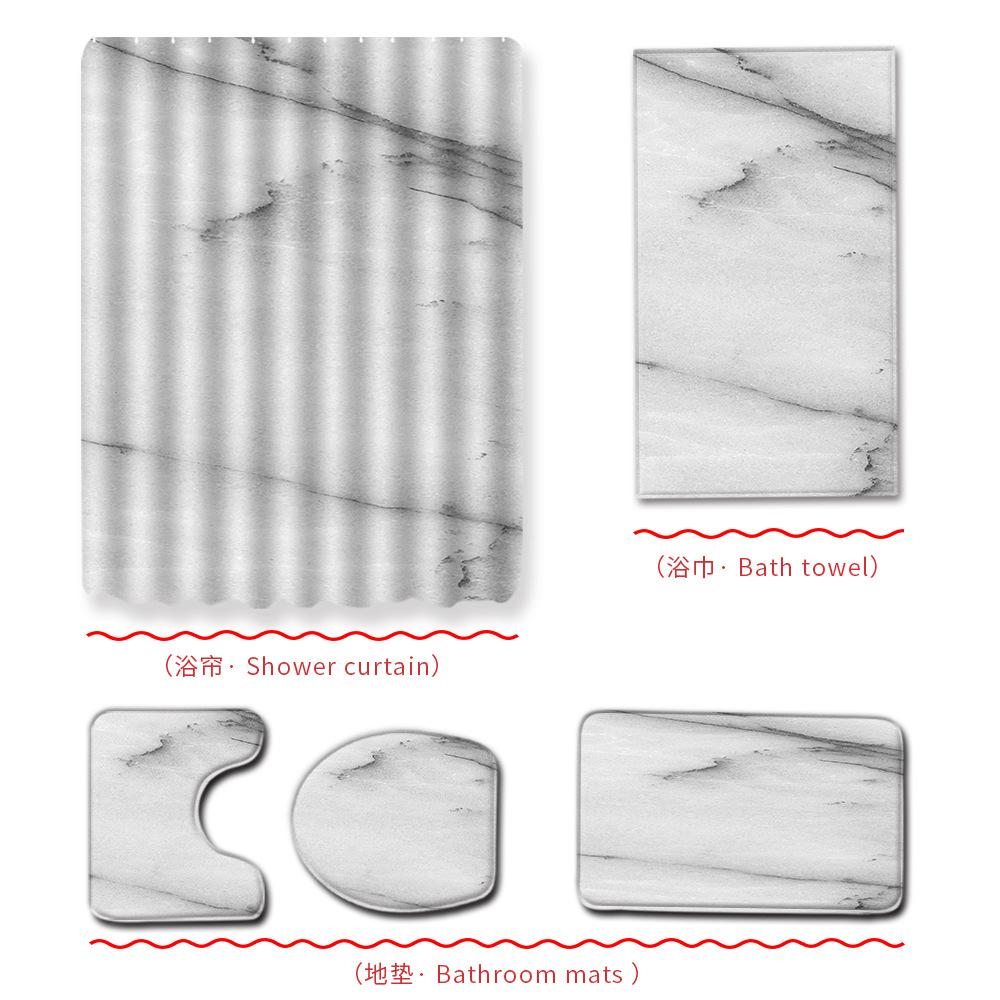 

Marble Bathroom Shower Curtain Bath Towel Floor Mat Five-Piece Set Bathroom Toilet Carpet Shower Foot Mat 180 * 180 + 45 * 75 + 70 * 140