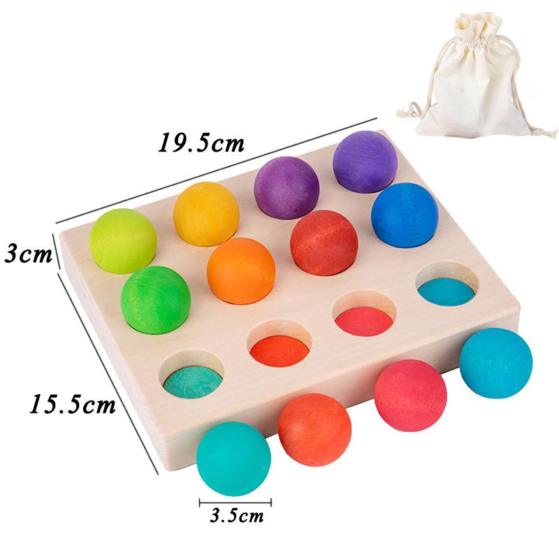 Montessori Sorting Board Puzzle Game Solid Wood Rainbow/Macaron Color Tray Villain Bead Color Cognition Matching Educational Toy