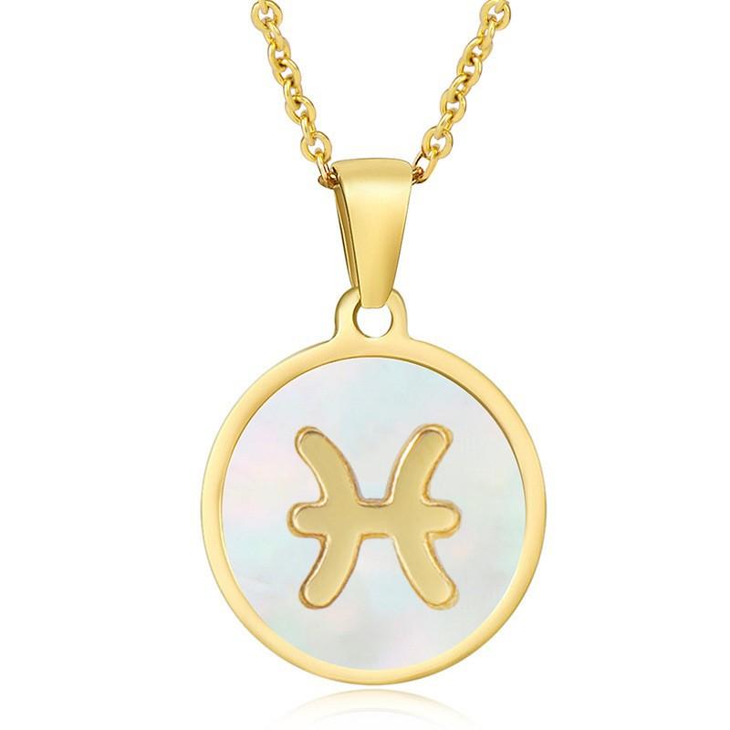 2026 Fashion Twelve Constellation Necklace Women's Simple Round Gold Constellation Necklace Pendant