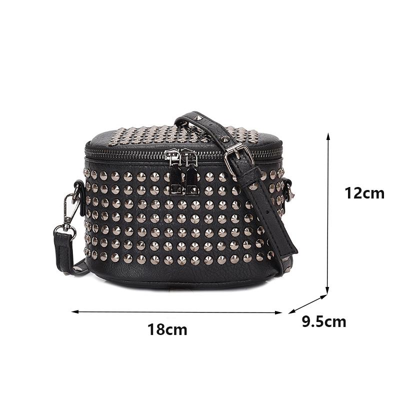 Luxury Retro Design Women's Bucket Shoulder Bag New Fashion Rivet Diamond Small Square Bag Personality High-end Crossbody Bag CLE