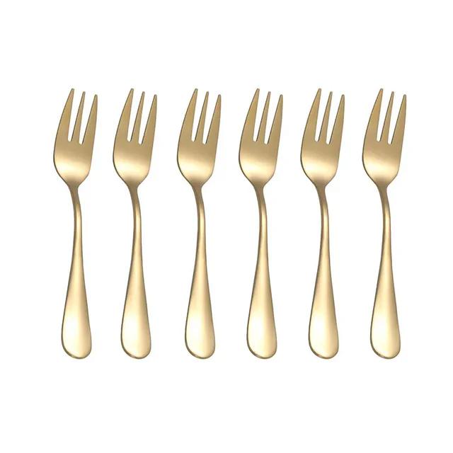 

6 шт., столовые приборы из нержавеющей стали, фруктовые вилки, десертные вилки маленькие и нежные для развлечения гостей золотой
